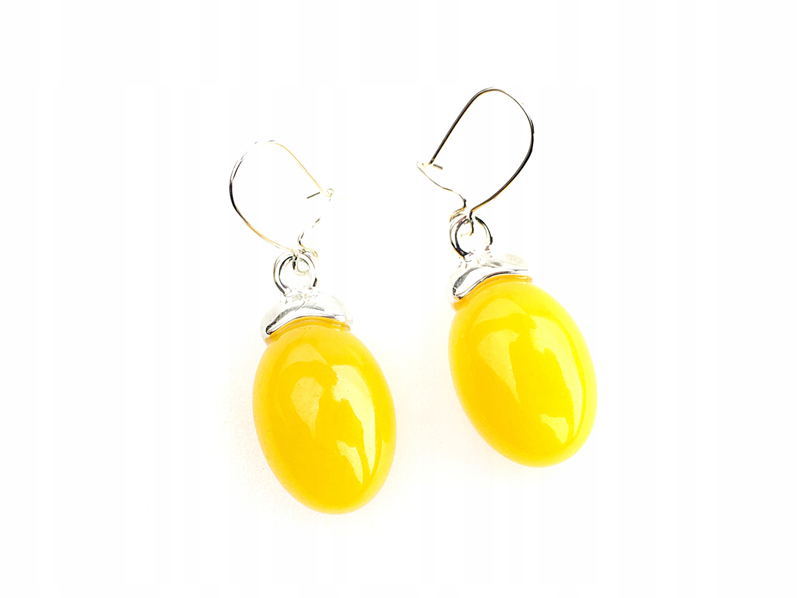 

kolczyki wiszące kamień jadeit żółty bigle srebrne