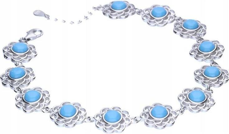 Stříbrný náramek 925 s kvítky a tyrkysem 13,37g moderní design