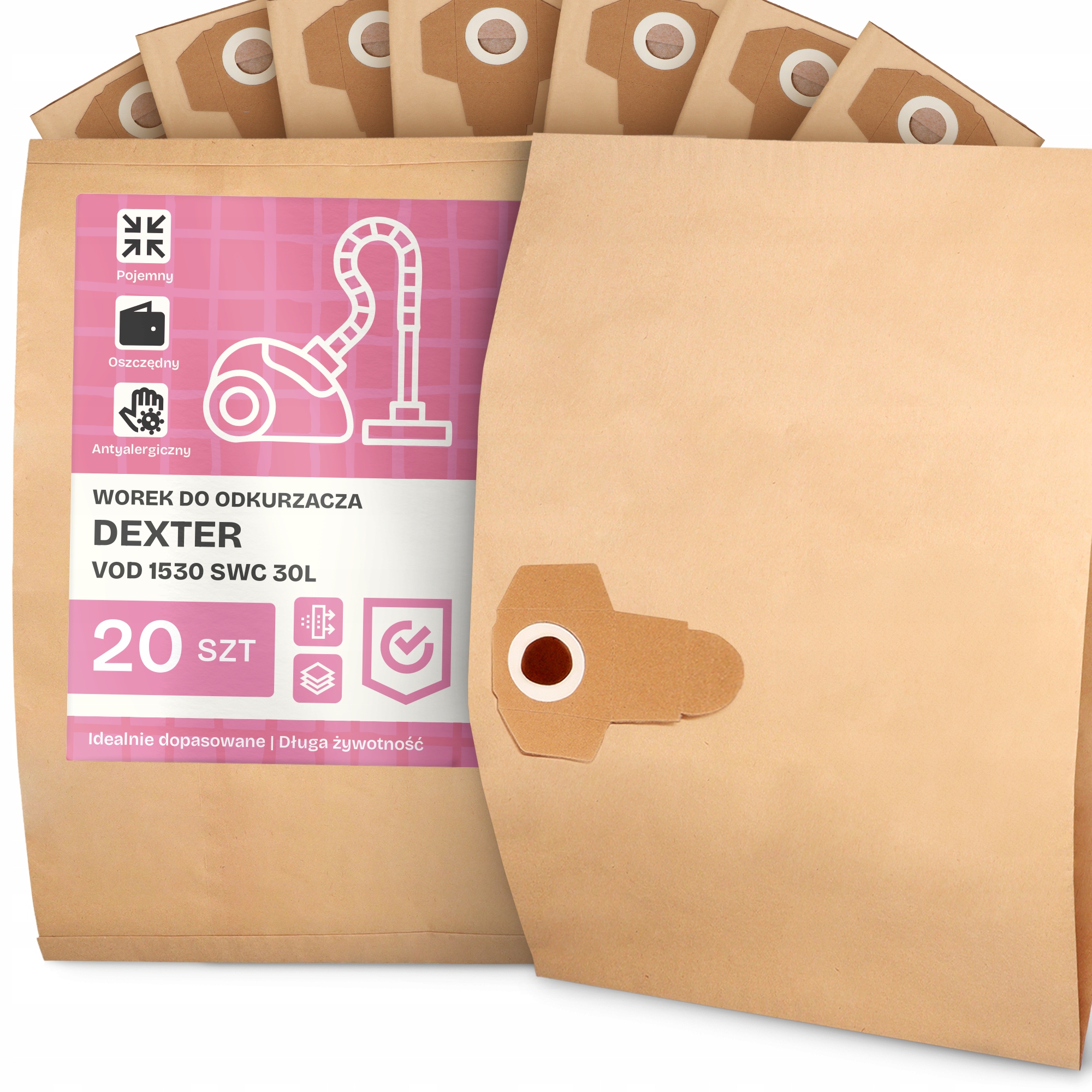 20 x Sáček Do Vysavače Dexter Vod 1530 Swc 30L Papírový Sáček 2A