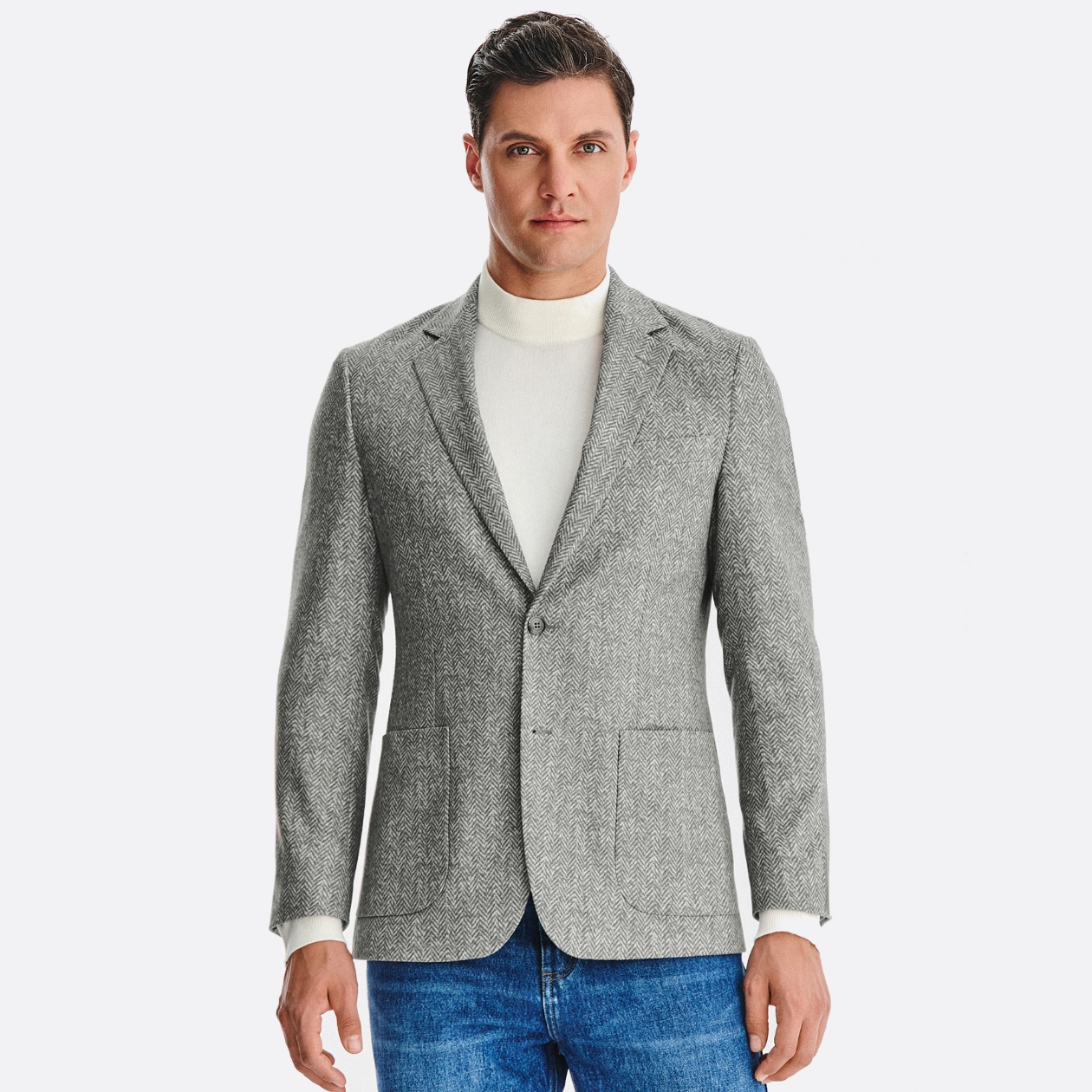 Pánská šedá ležérní sako Pako Lorente se vzorem rybí kosti, vel 54