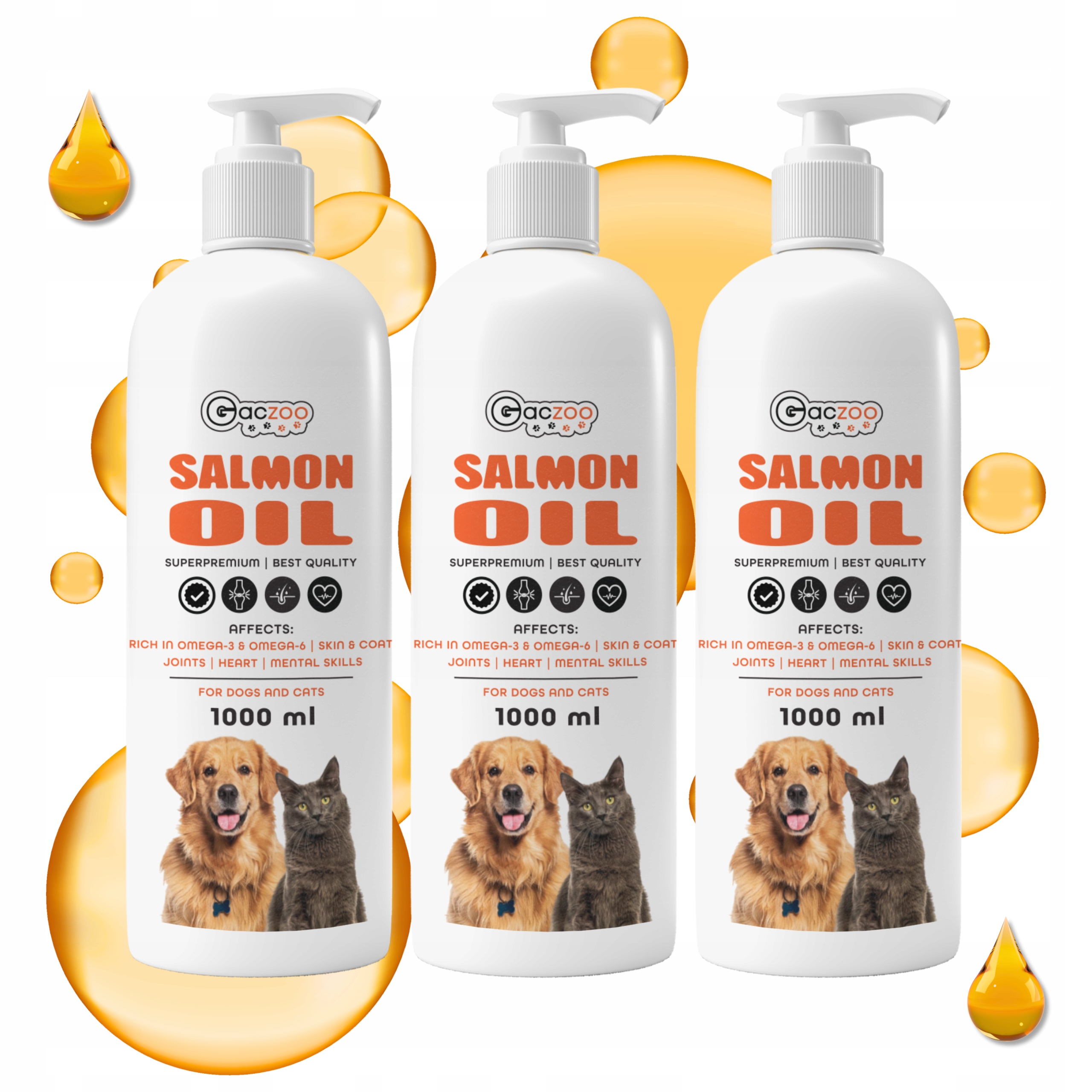 Lososový olej 3 x 1000 ml Gaczoo Salmon Oil doplněk stravy pro psy a kočky