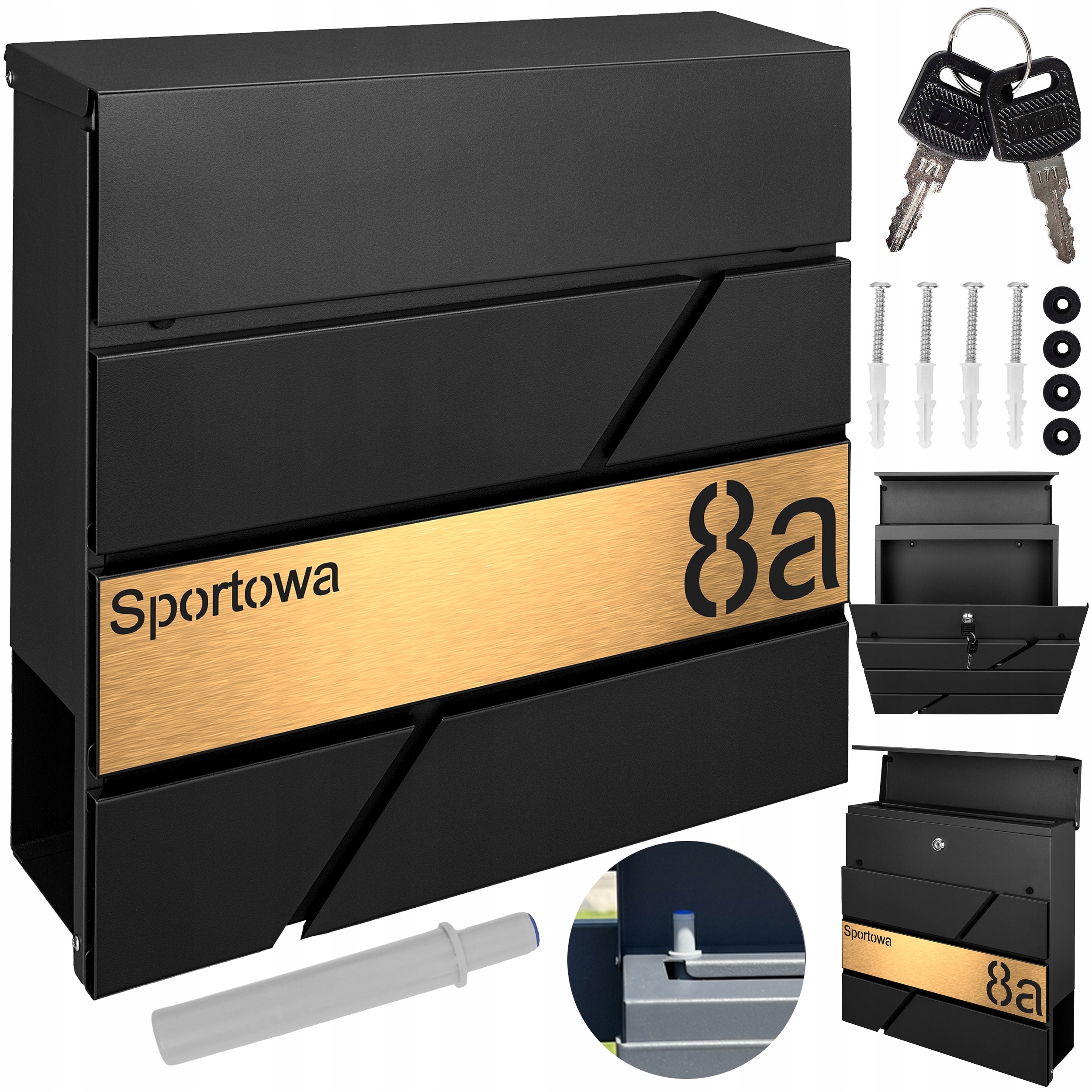 Černá Poštovní Schránka Zlatý Laminát S Adresou