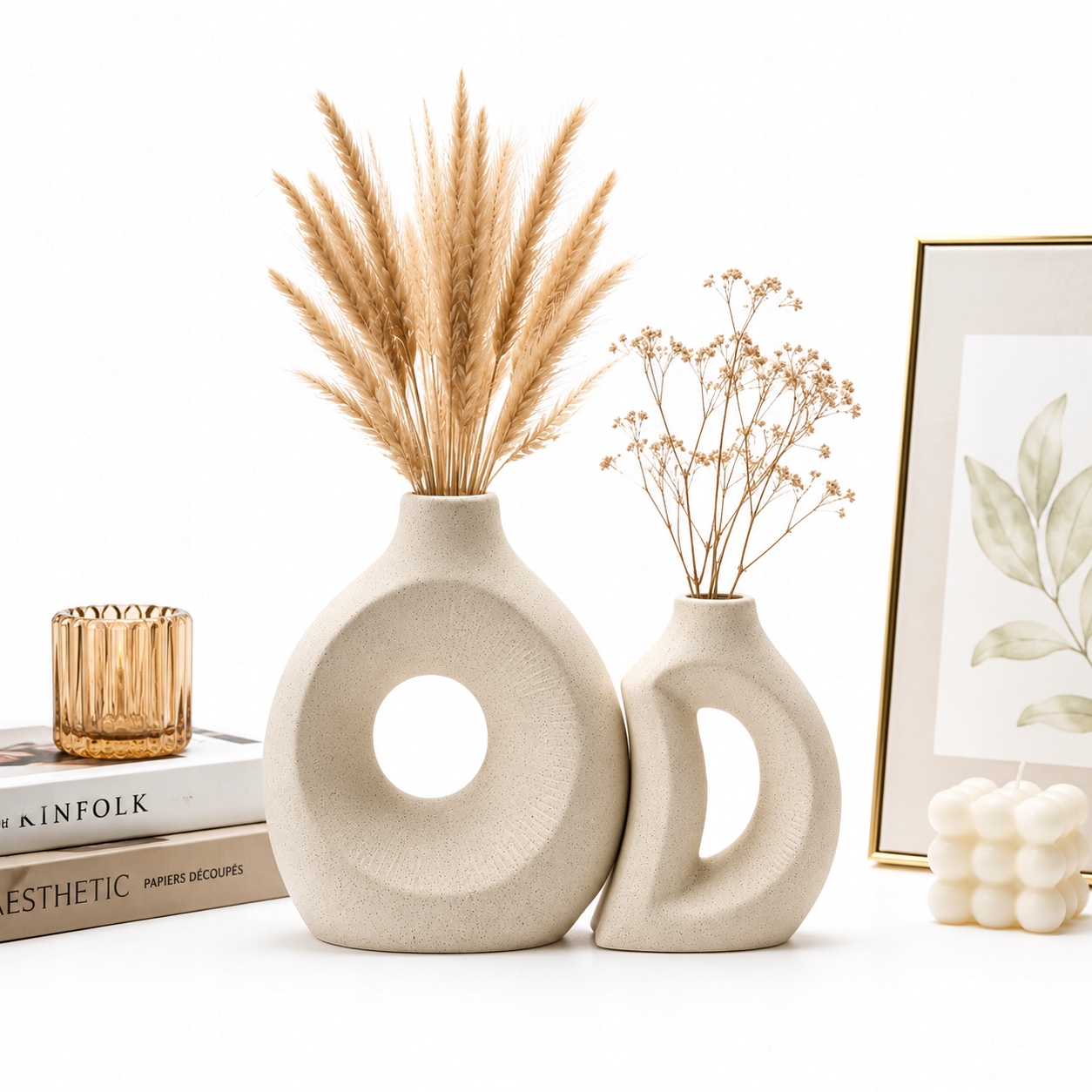 Wazon Ceramiczny Boho Biały Zestaw 2 Szt Dekoracja Premium
