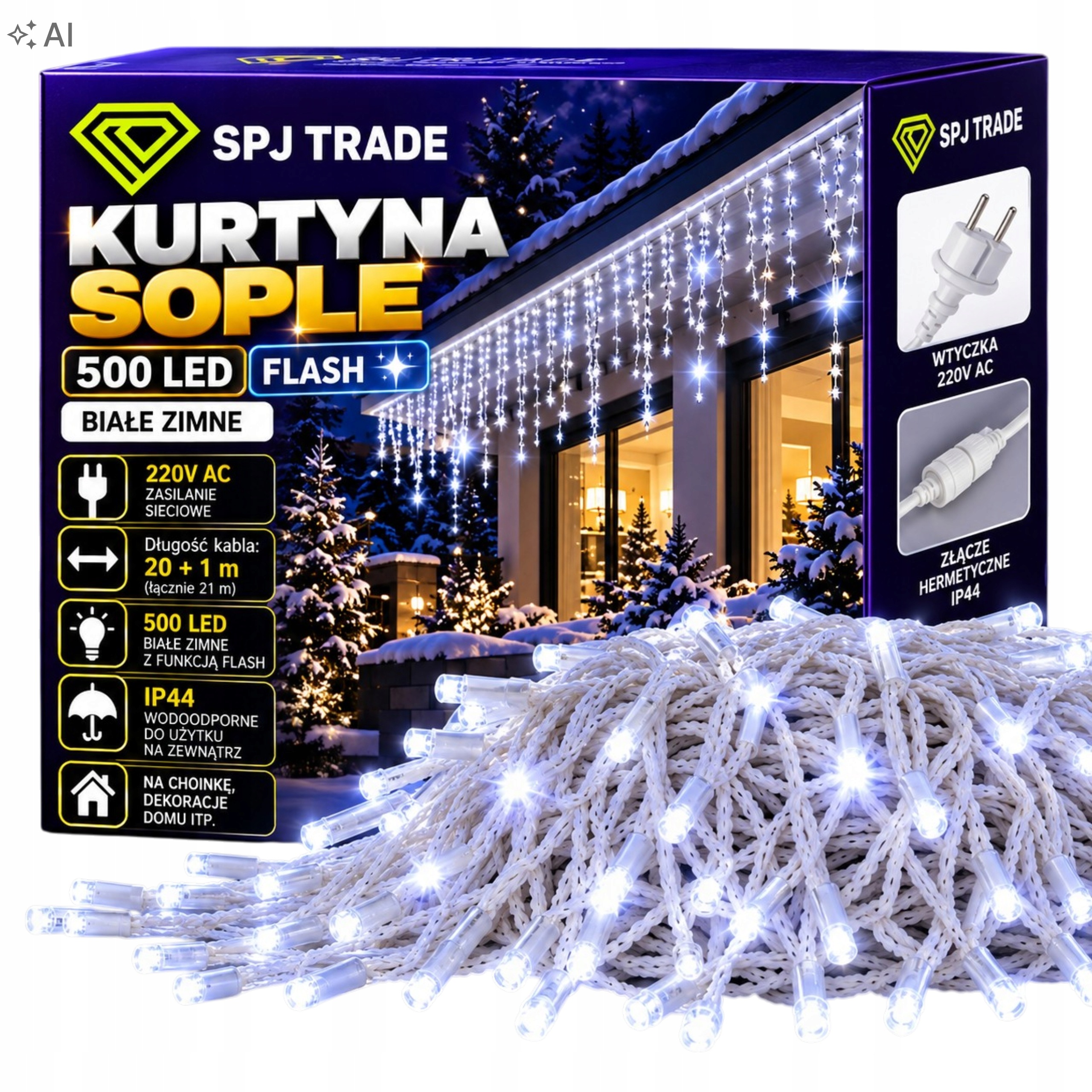 Vánoční Světla Rampouchy Záclona 500 Led Flash Venkovní Bílá Studená 21 m