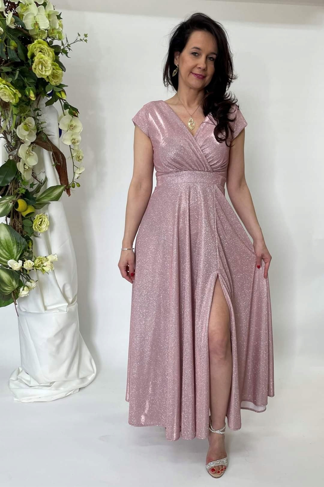 Sukienka 42 WIECZOROWA BROKATOWA DŁUGA RÓŻOWA Marka inna