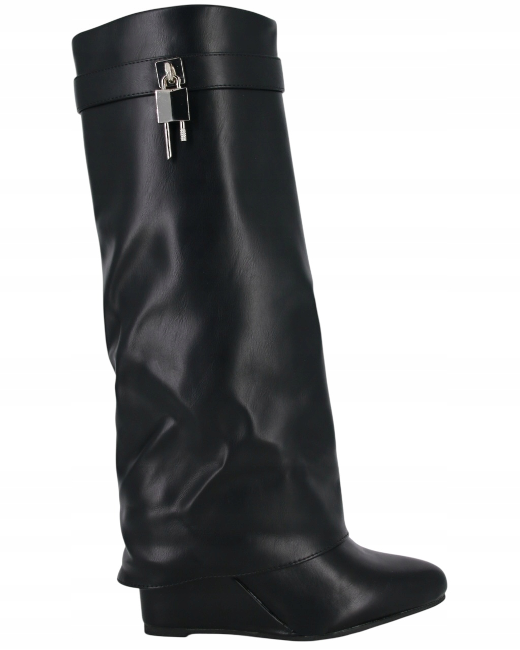 Kozačky Na Podpatku 8 CM S Vyhrnutým Svrškem, Černé, Zateplené, Velikost 36