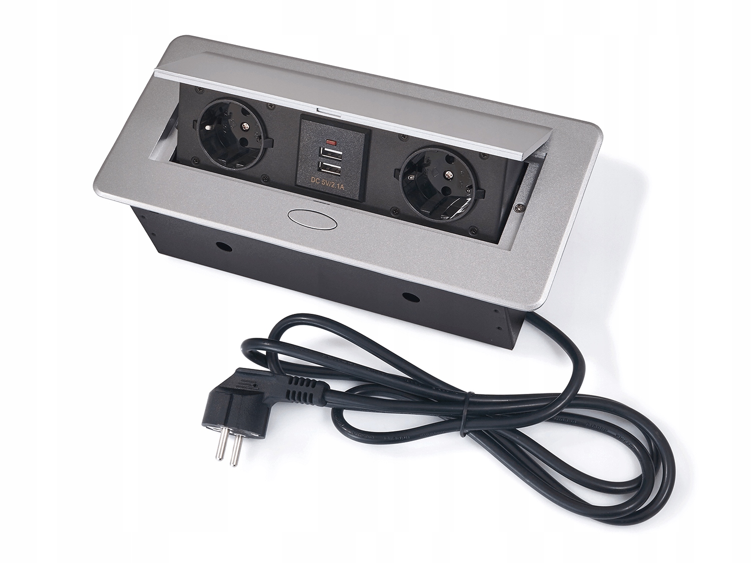 Zásuvka Zasunutá Do Desky 3x 230V 2xUSB Zásuvka Zapuštěná Stříbrná