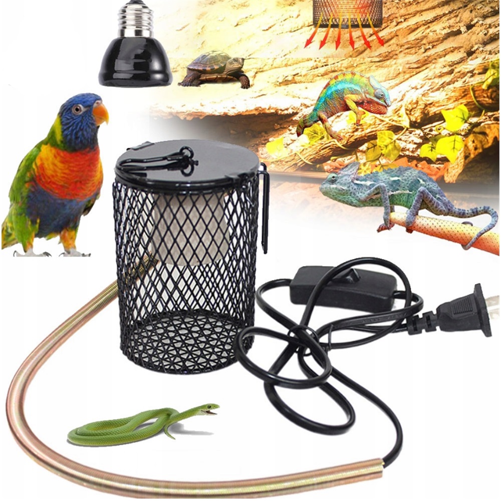 Topná Lampa Pro Plazy 100W E27 S Krytem A Hákem, Černá Pro Hadí Ještěrky