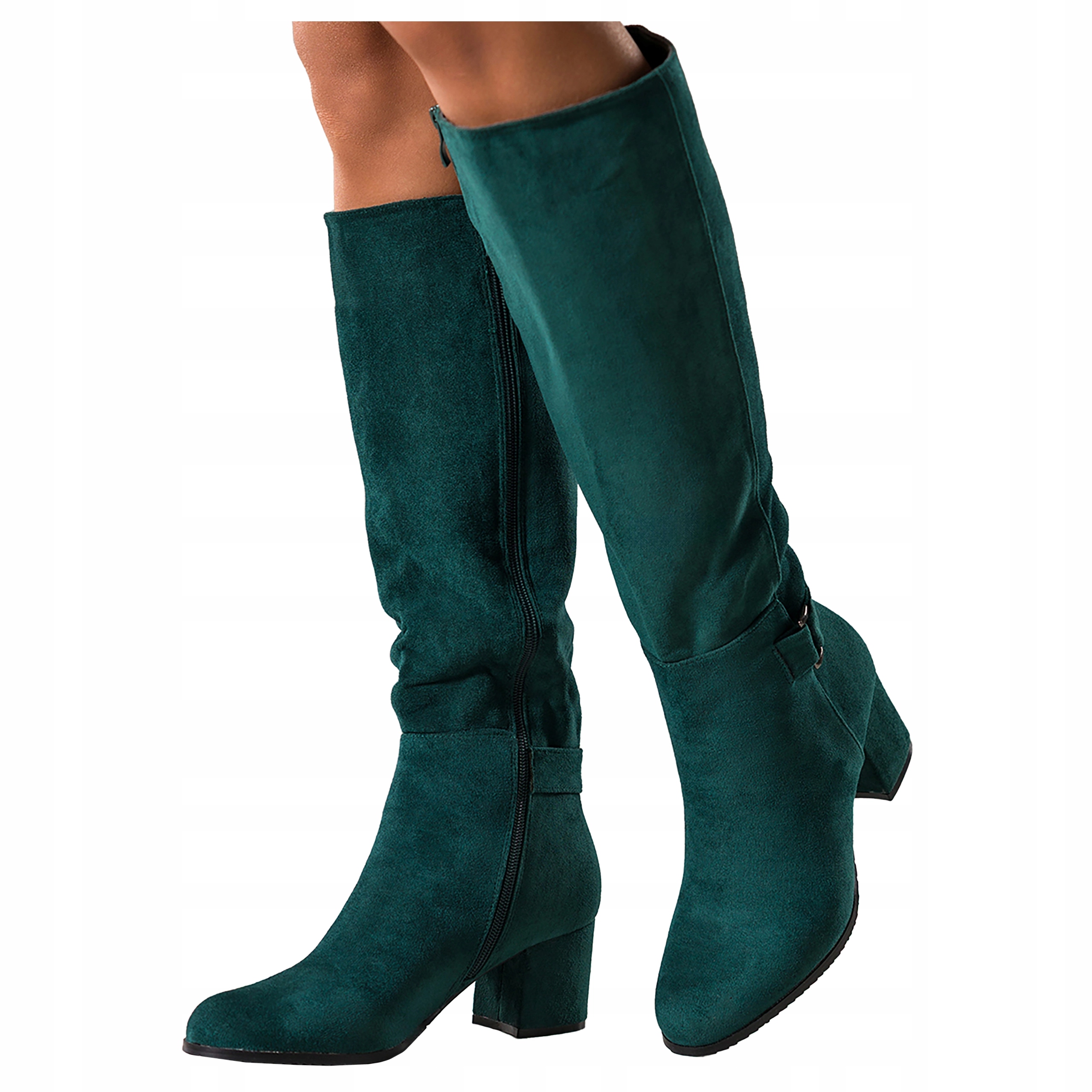 Zelené Kozačky Dámské Pohodlné Podpatky Sloupek Klasické Semišové Modní r 36