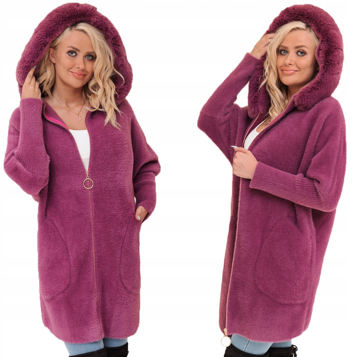 S Kožešinovým Kabátem Z Alpaky Na Zip, Teplá Vřesová Vlna