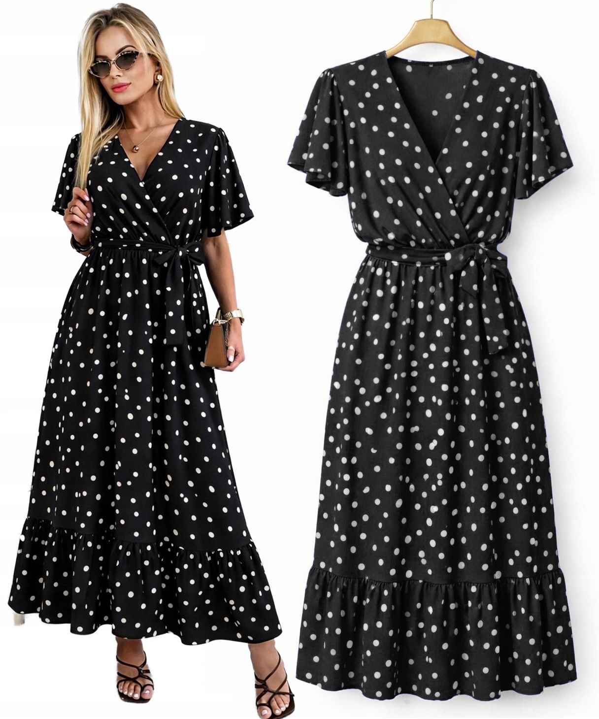 Sukienka Damska rękaw motylek retro kropki groszki wesele Madison