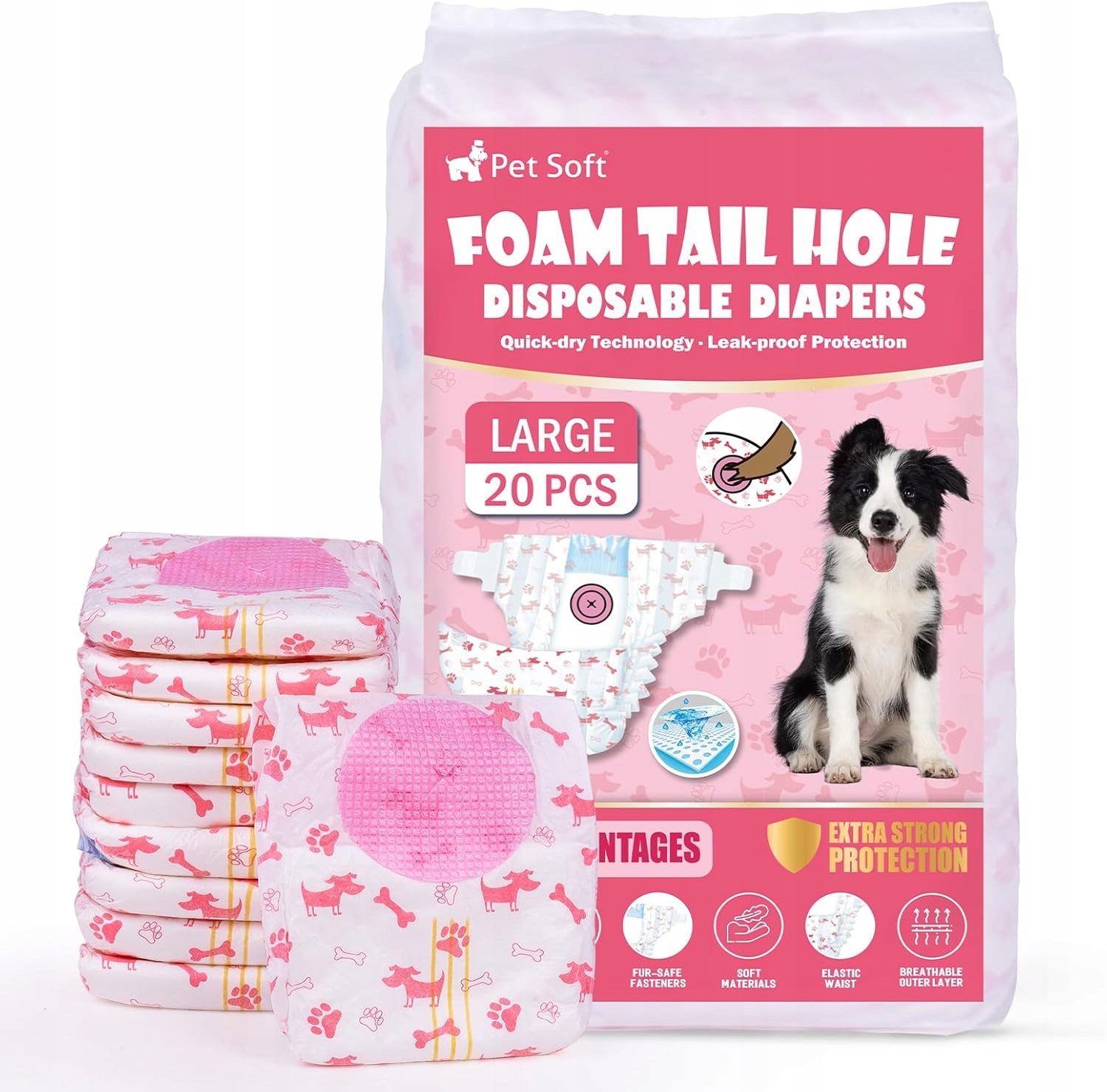 Levně Měkké plenky pro psy, 20 jednorázových plenek pro psy, velikost L