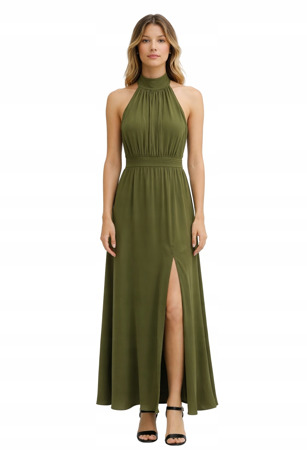 Dlouhé Šaty S Rozparkem A Rolákem Zelená L I4A