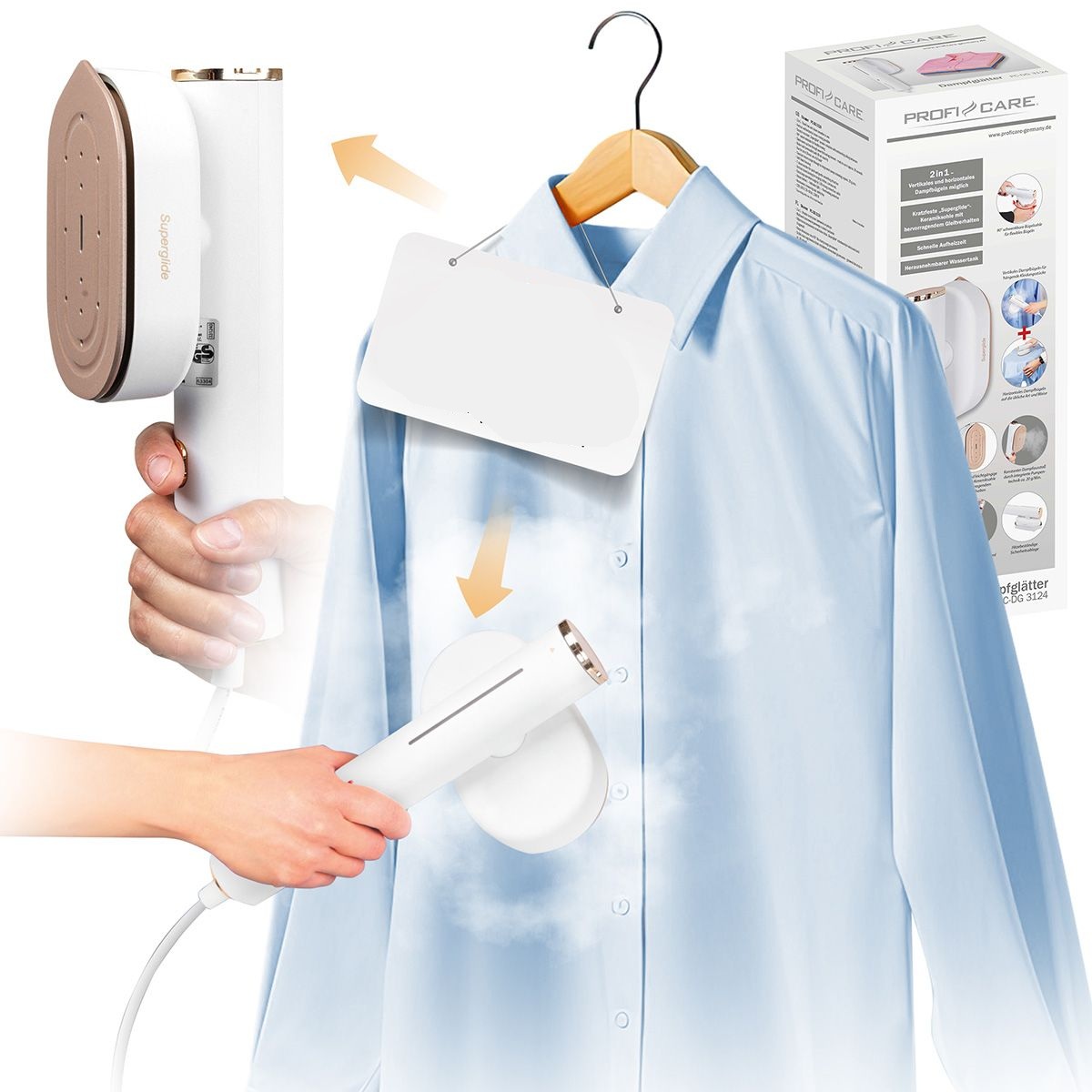 Napařovač oděvů parní žehlička cestovní přenosná malá Proficare 3124 1300W