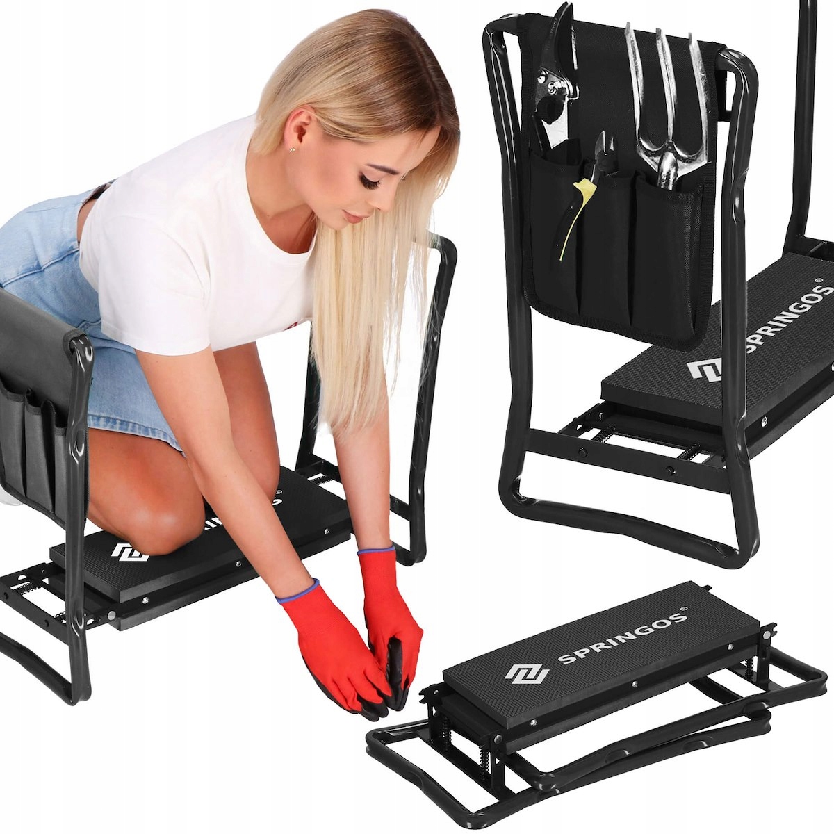 KLĘCZNIK OGRODOWY TABORET SKŁADANY SIEDZISKO SIODEŁKO KRZESŁO + PRZYBORNIK Liczba sztuk w zestawie 1 szt.