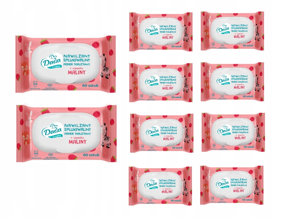 

10x Nawilżany papier spłukiwalny Dada Malina 60szt