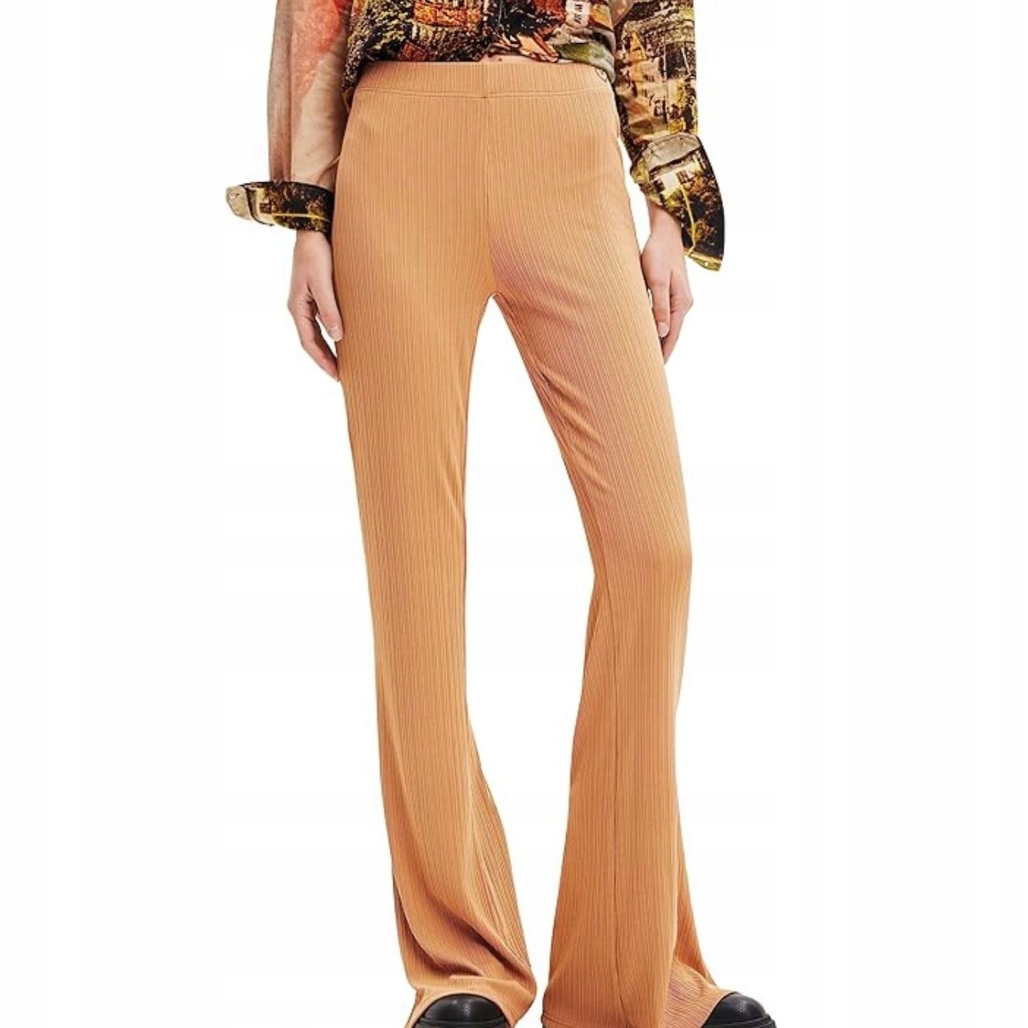 Dámské látkové kalhoty Desigual hnědé s vysokým pasem, velikost vel.