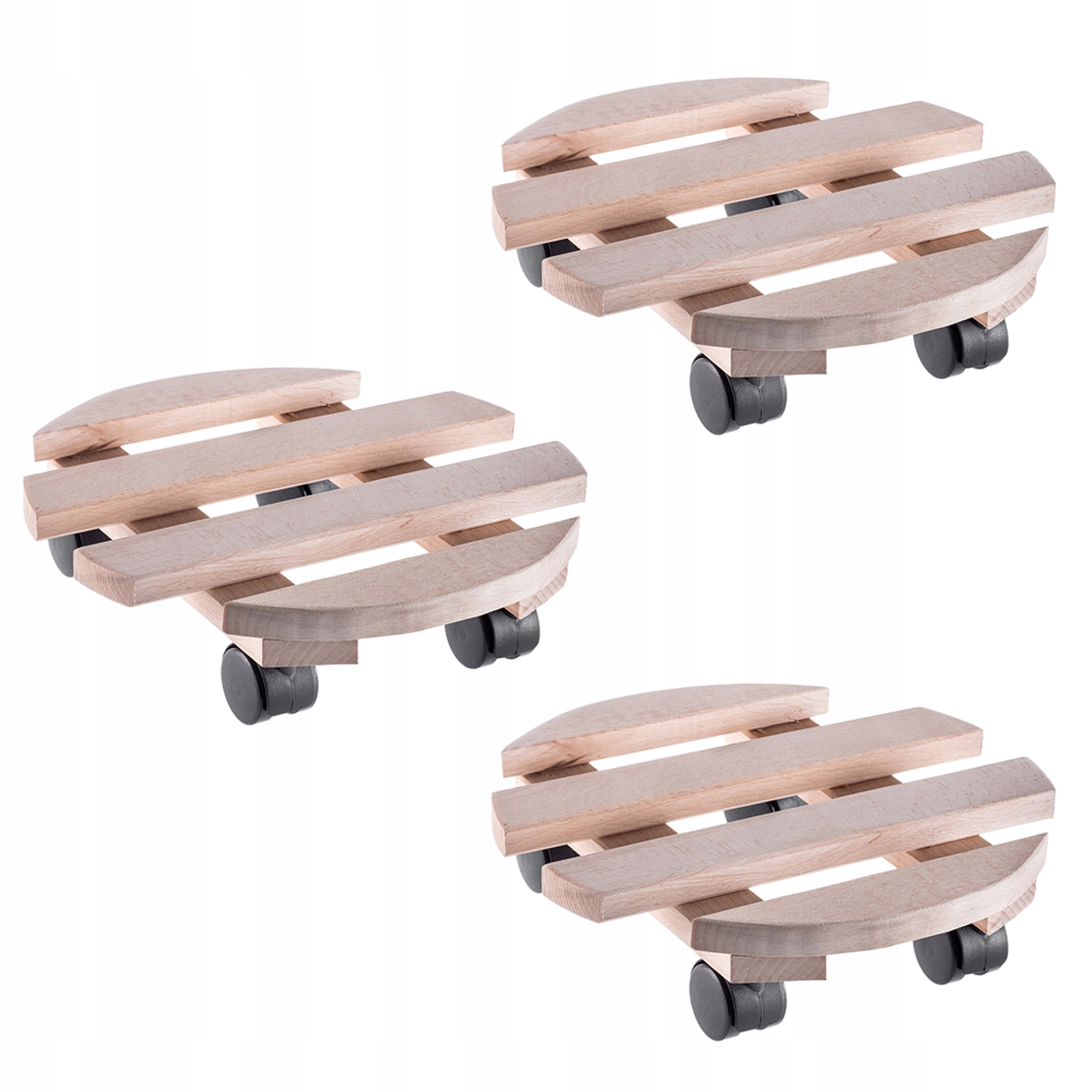 Podstavec Pod Květináč Dřevěný Kulatý Na Kolečkách 30cm Sada 3ks