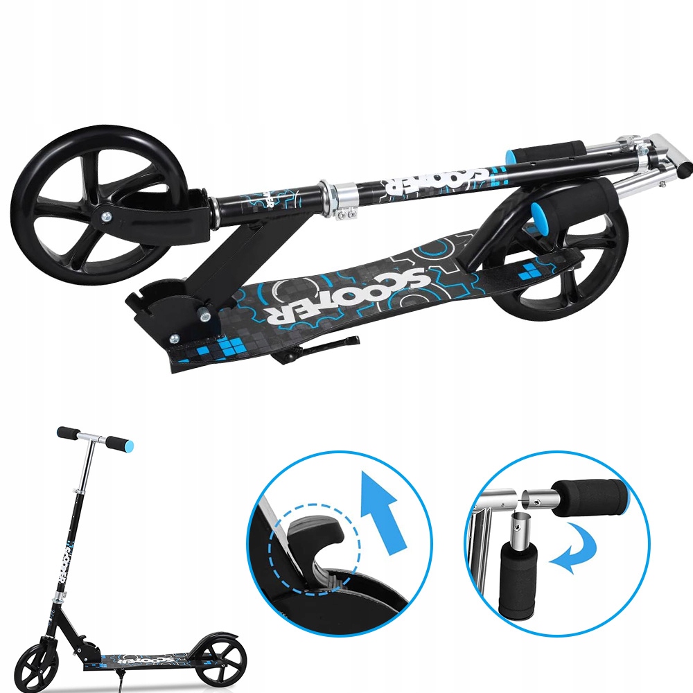 Hulajnoga Miejska Składana Regulowana Wysokość 97,5CM Koła 200MM Czarna