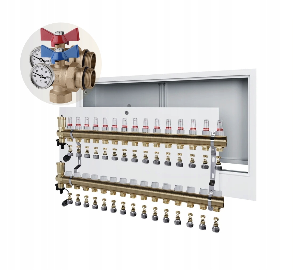Rozdělovač podlahového vytápění 15 skříňka pod omítku+PEX+KULOVÝ Ventil