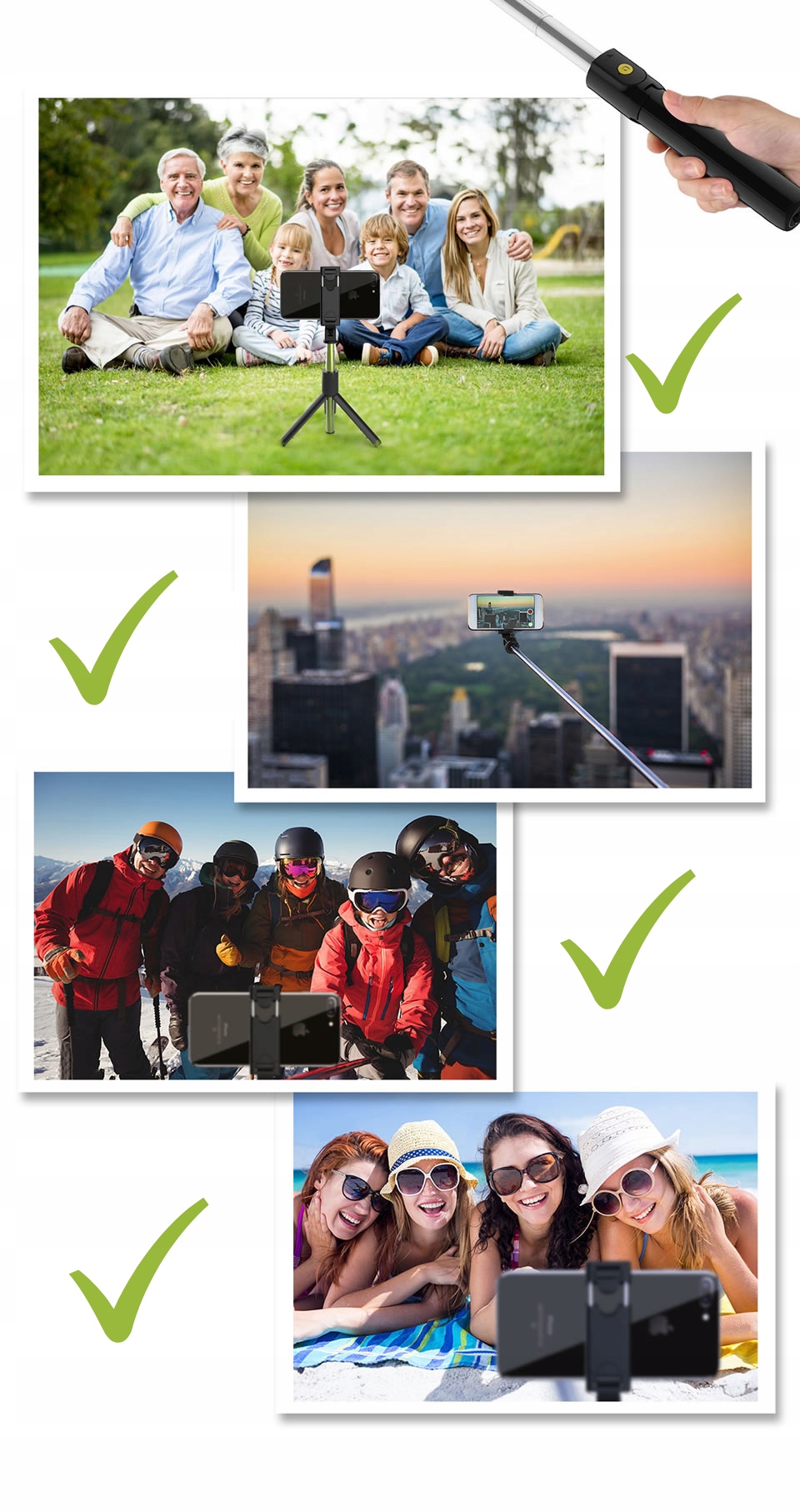 Kijek do Selfie Statyw do Telefonu Pilot Bluetooth Kijek Statyw Bluetooth Obsługiwane systemy operacyjne Android iOS