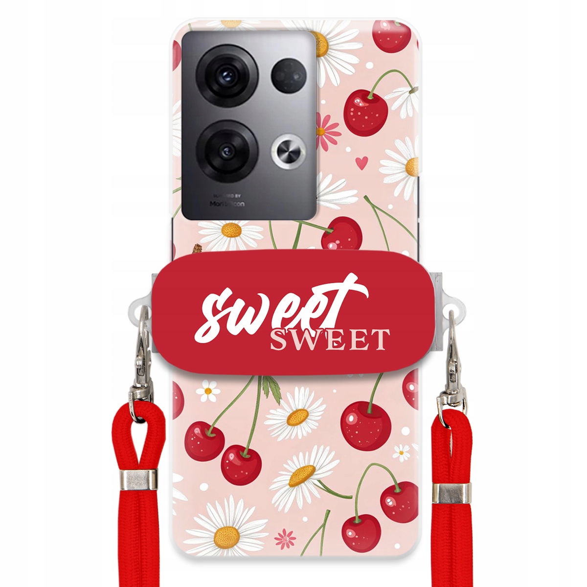 Pouzdro pro Oppo Reno 8 Pro Plus Červené vodítko držák Crossbody Sweet Cherry