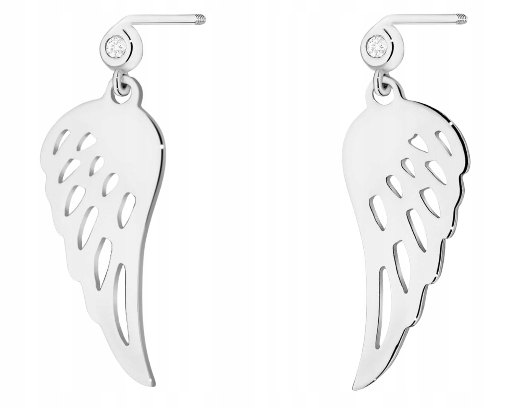 Bílé Zlato Náušnice S Křídly A Briliantem Na Šroubovací Tyči Zlato 585