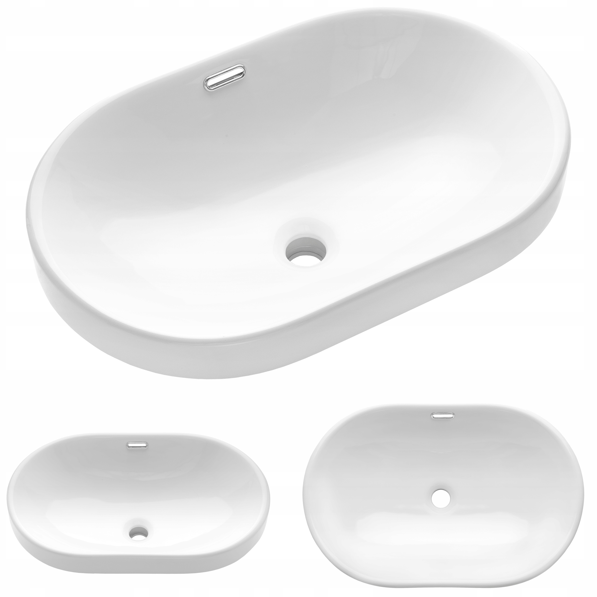 Umyvadlo Zapuštěné Do Desky 60x40 cm Bílá Keramická Oválná Lesklá