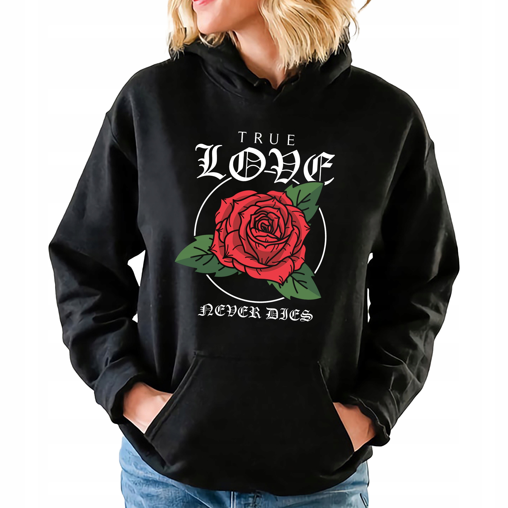 Mikina S Kapucí Černá True Love Dárek Módní Streetwear Velikost S