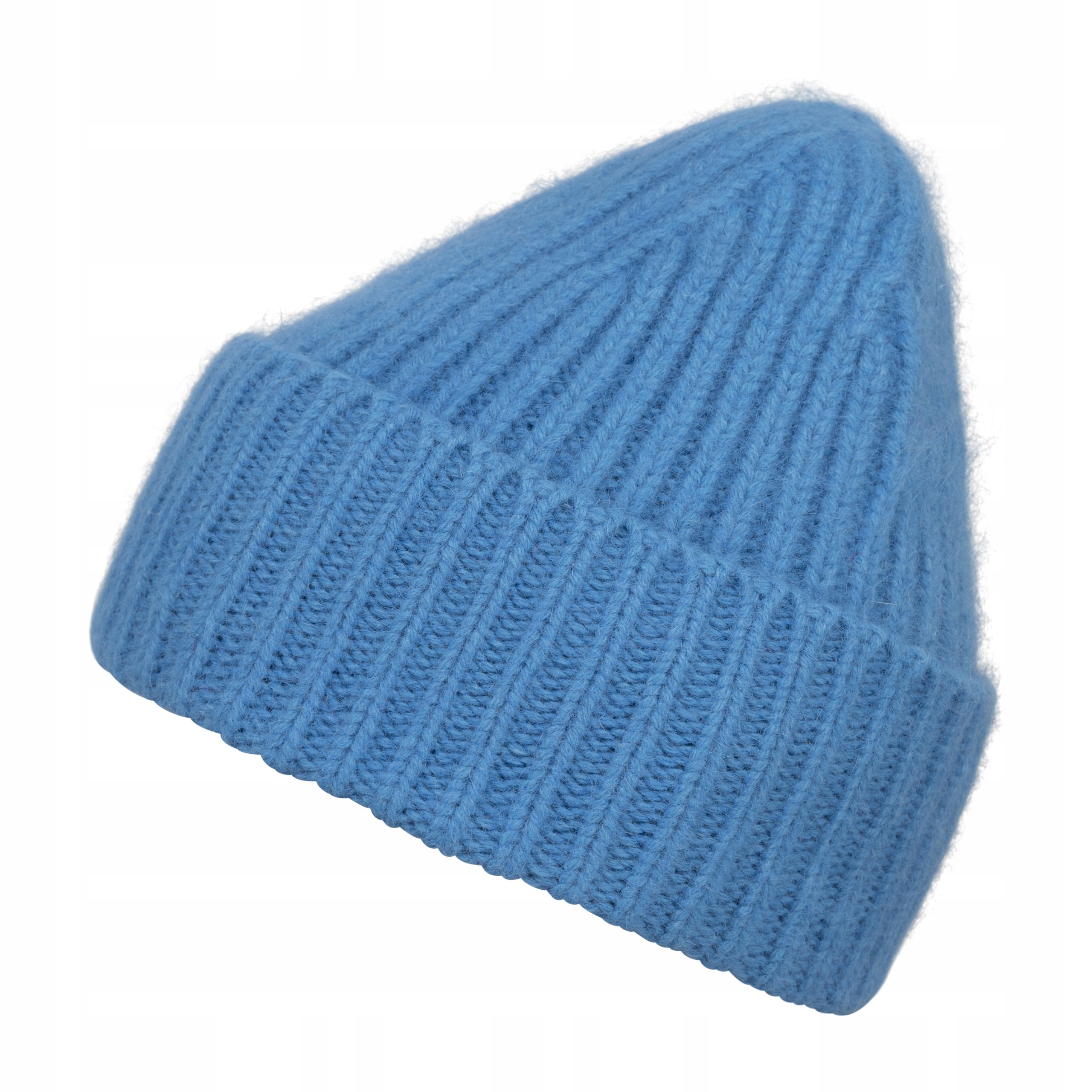 Modrá dámská vlněná polská čepice s čepice s ohybem vlnou Angora Loman Filipstad