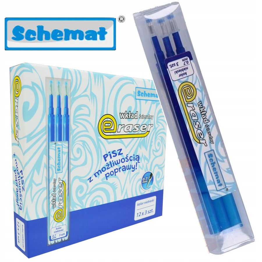 wkłady do długopisów ścieralnych  36szt NIEBIESKI Eraser 3558 — 3