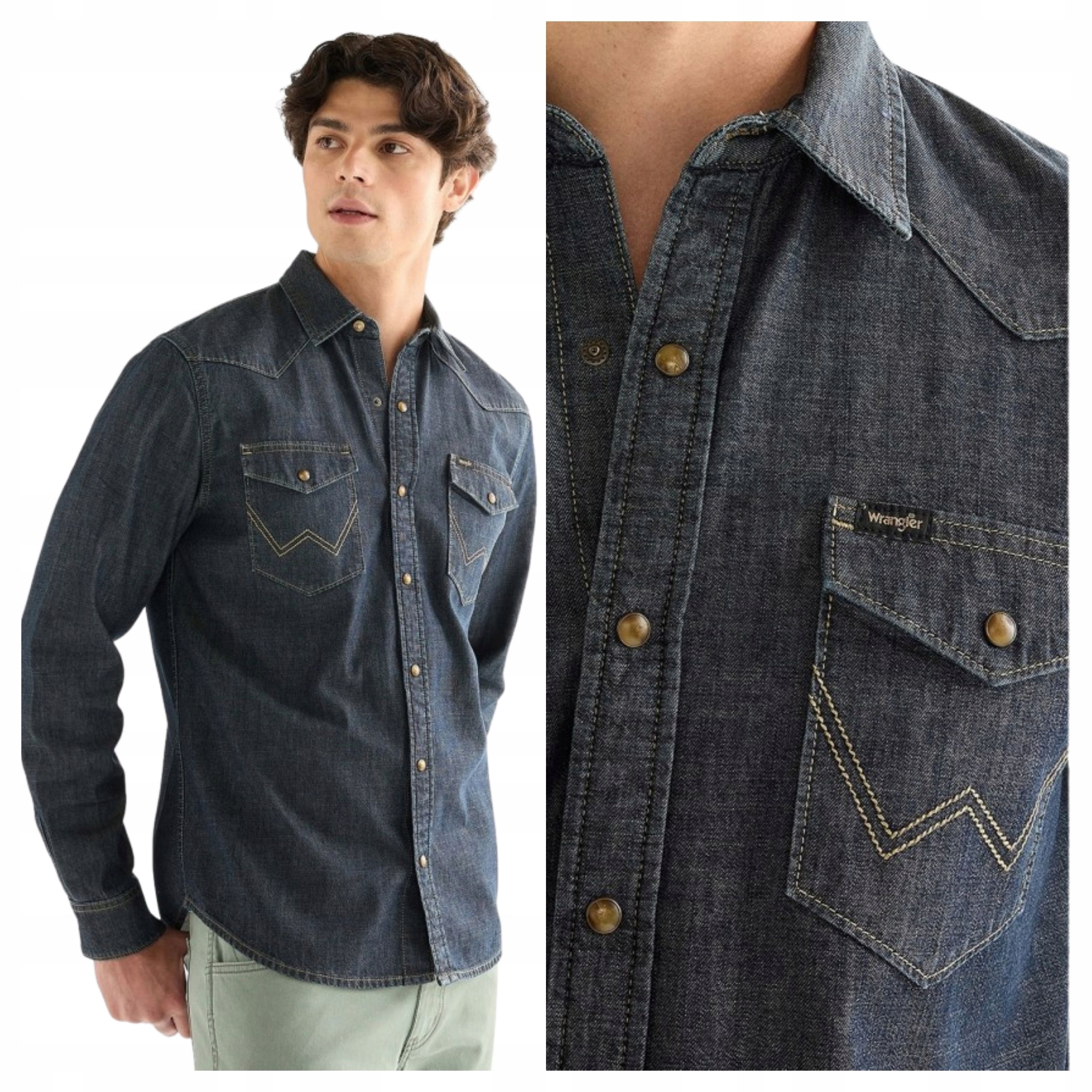 Pánská košile Wrangler Western Shirt Modrá Klasická bavlněná M