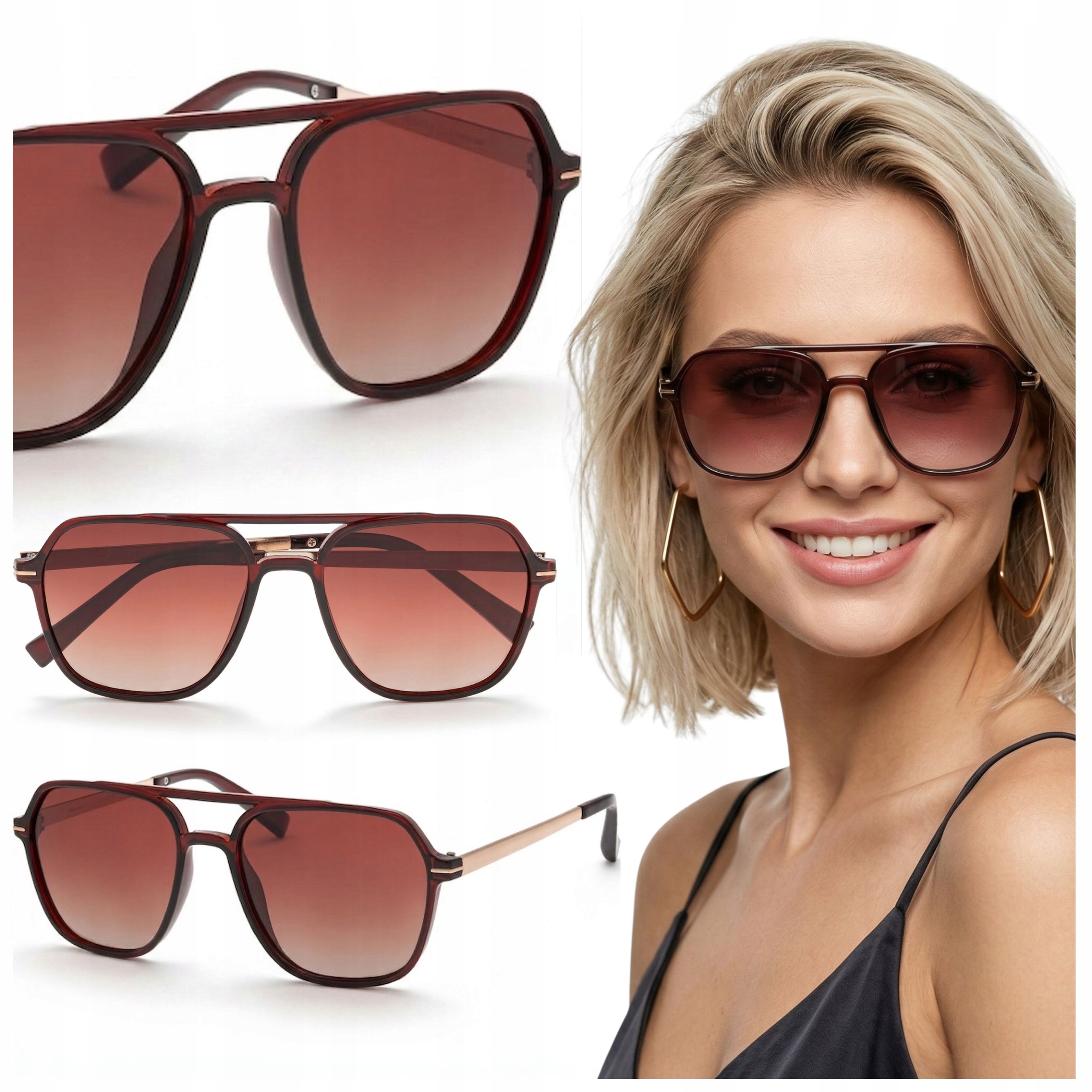 Okulary przeciwsłoneczne damskie brązowe pilotki polaryzacyjne UV400 Brilo