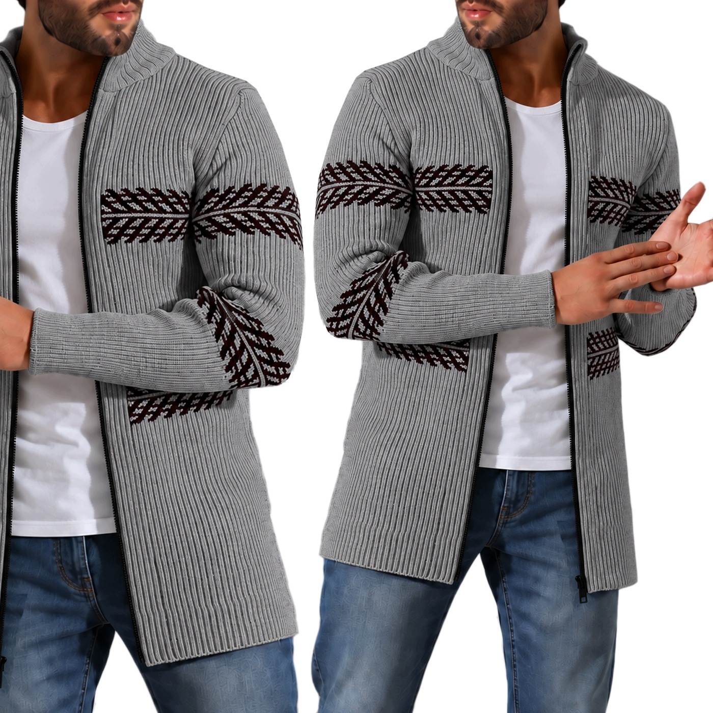 Svetr s přehozem na zimní zip, slim fit, elastický, teplý