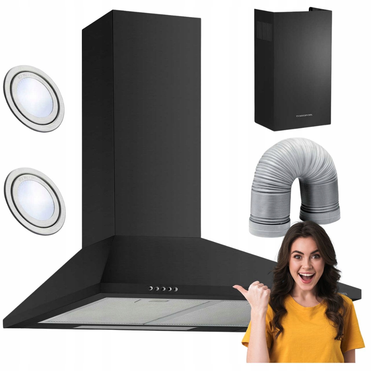 Okap Kominowy Kuchenny 60cm Rura Komin Pochłaniacz Wydajny Nowoczesny