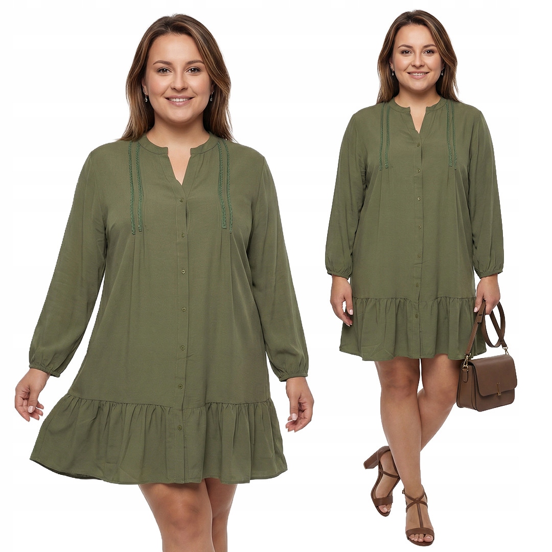 Khaki šaty s volánkem plus size velikost 52