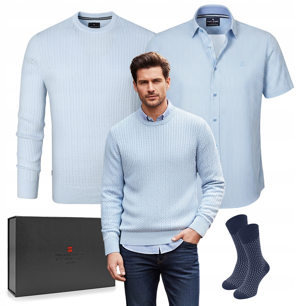 Elegantní dárková sada pro muže – košile a svetr Pako Jeans L