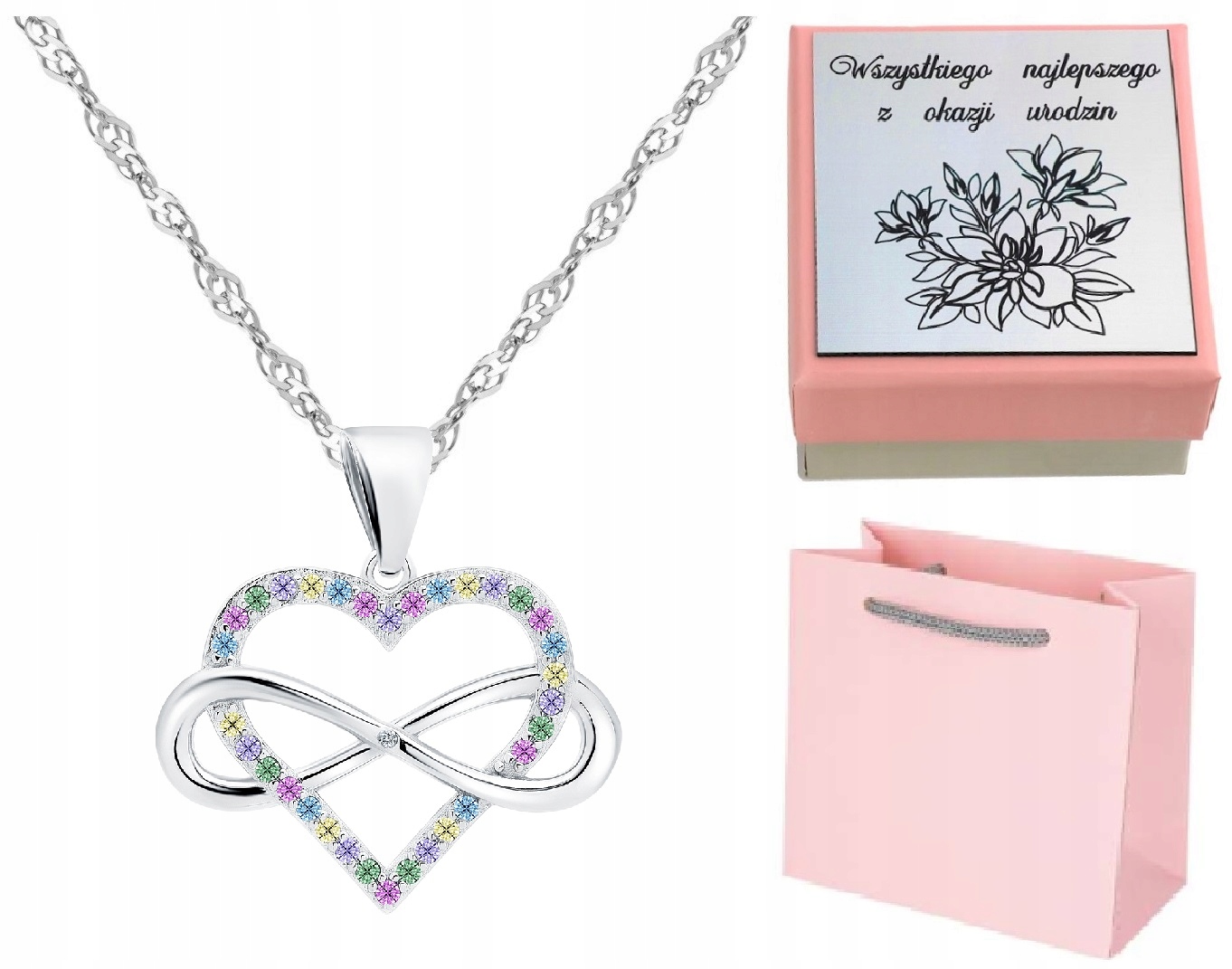 Stříbrný náhrdelník srdce infinity Gravírování Valentýn