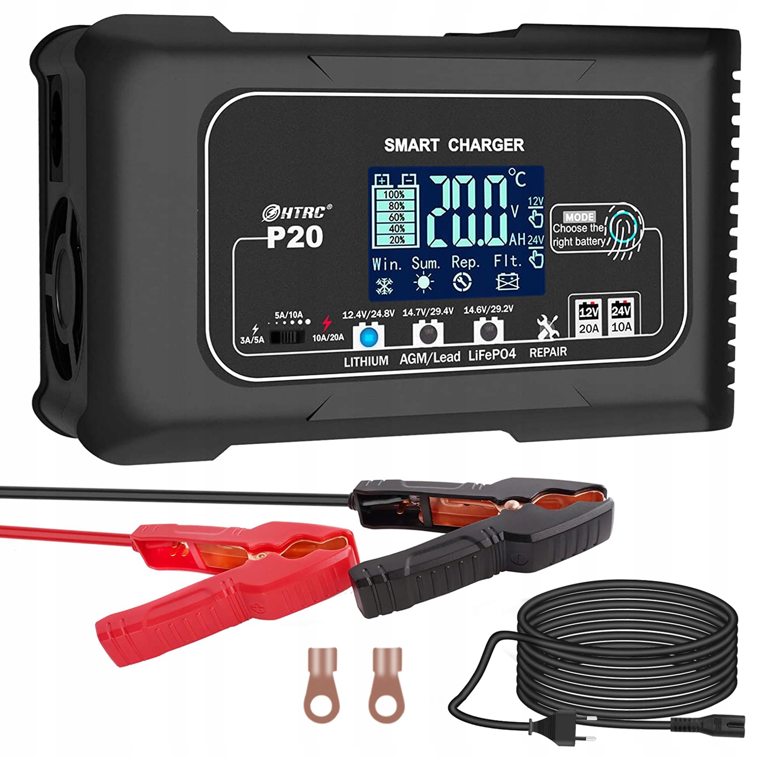 

Mocny Prostownik Automatyczny LCD 12V 20A 24V 10A