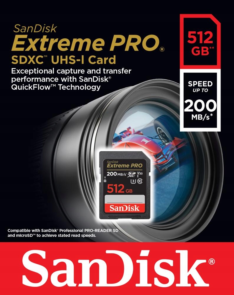 SanDisk EXTREME Pro SDXC карта 512GB 200/140 МБ/с. Производитель SanDisk