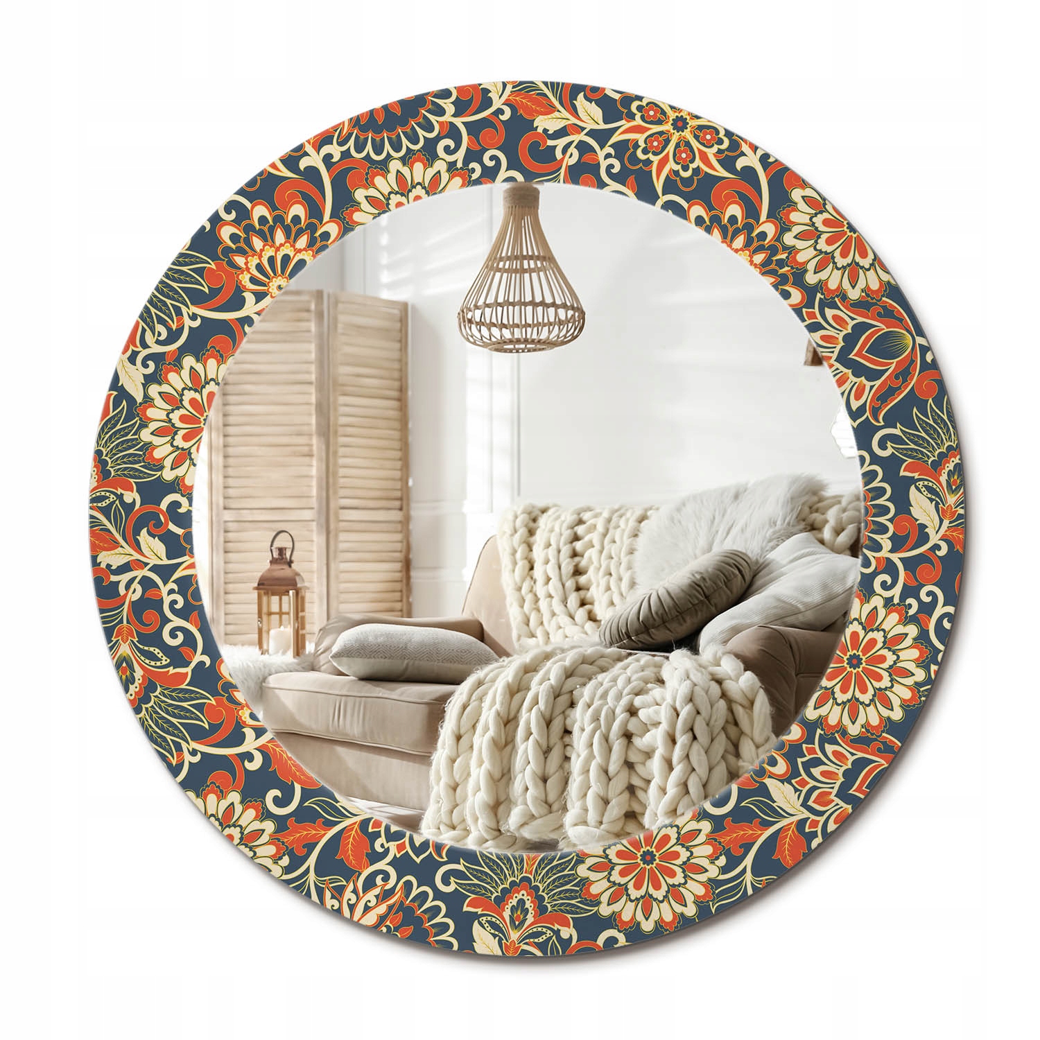 Moderní dekorativní kulaté zrcadlo s s potiskem Loft Retro květy 60 cm