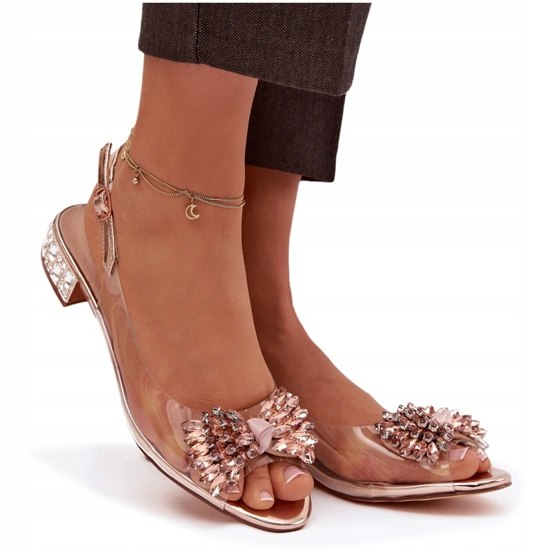 Transparentní Sandály S Mašličkou Křišťály D&a MR52-231 Růžové Zlato 41