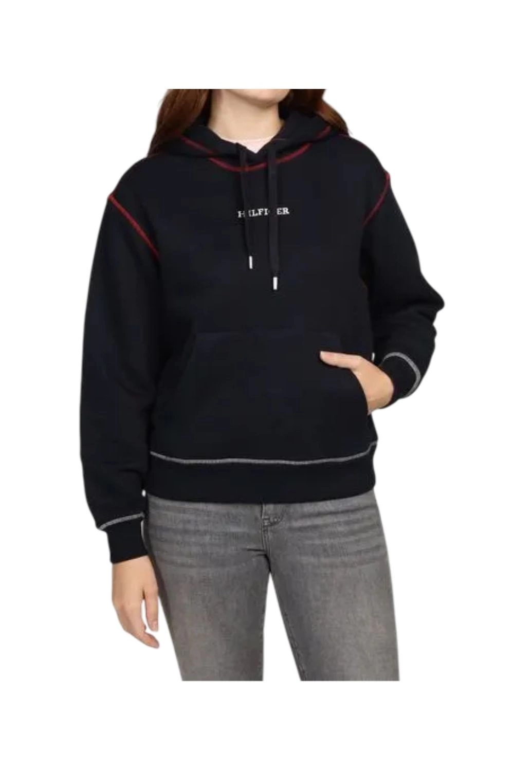 Dámská Mikina Tommy Hilfiger tmavě modrá s klasickou mikina s klokaní kapsou a kapucí zateplená, vel. S