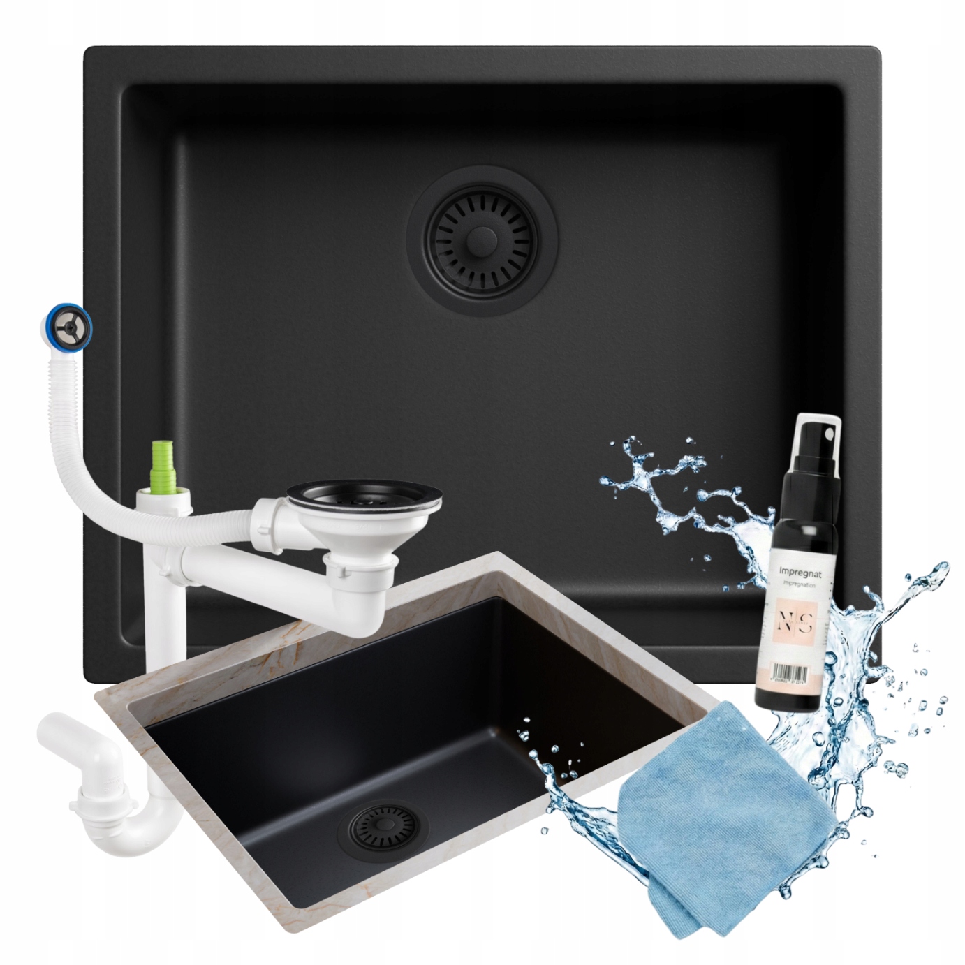 Závěsný Dřez Zapuštěný Do Desky 57x45,5 cm Granitový Jednokomorový