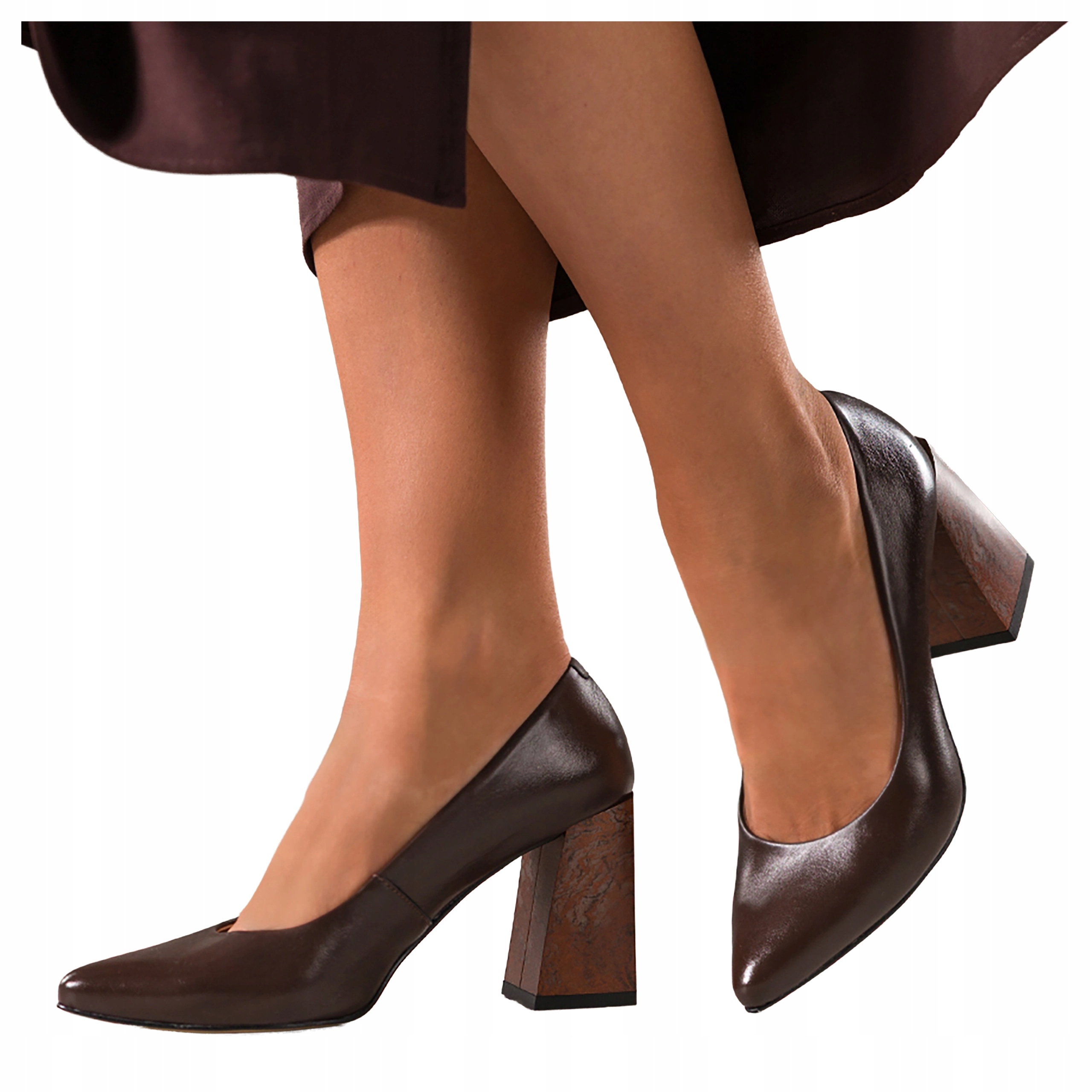 Čokoládové lodičky dámské Kožené Polské Ozdobná kostka s vzorem r 39