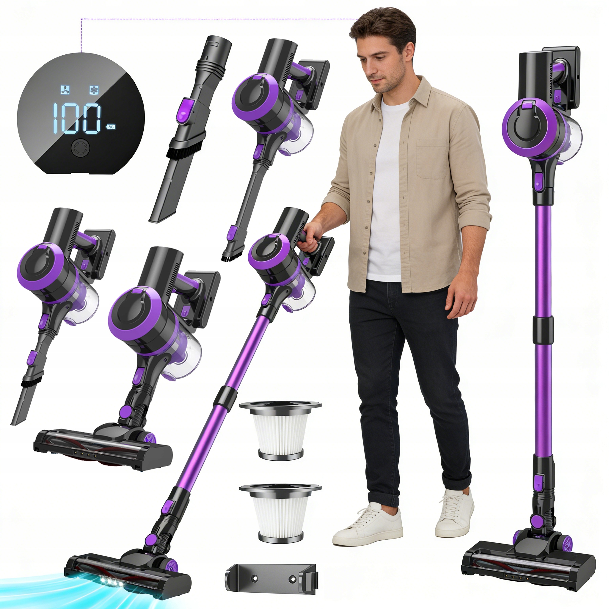 Odkurzacz Pionowy Bezprzewodowy 400W 30 Kpa Z Obrotową Głowicą Mopa