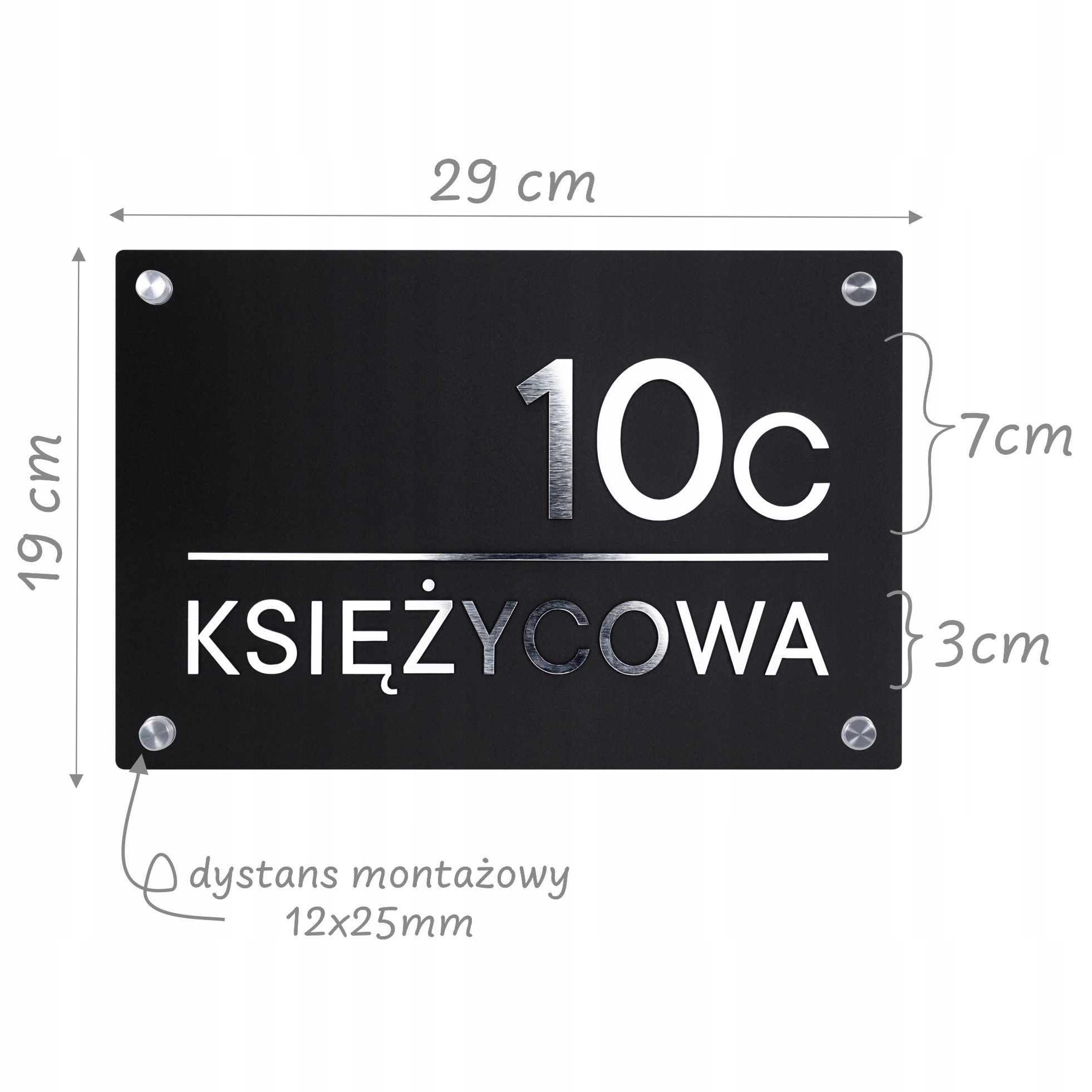 TABLICZKA ADRESOWA PLEXI NUMER DOMU TABLICA ADRES Z NUMEREM 19x29 CM Wysokość produktu 19 cm
