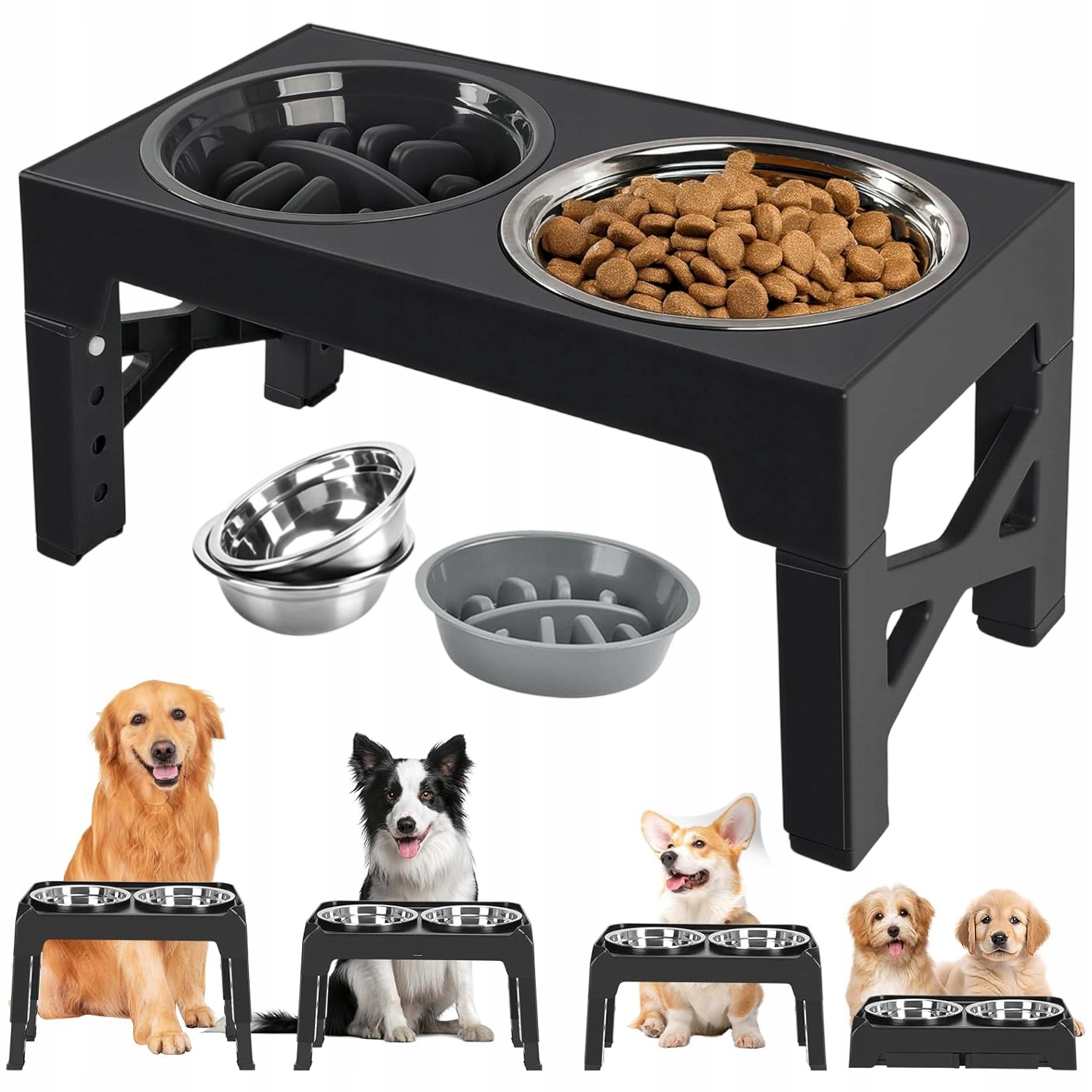 Levně Miska Pro Psa Na Stojanu, Dvojitá Miska, Nastavitelná, Velká, 2V1 5 CM Vysoká