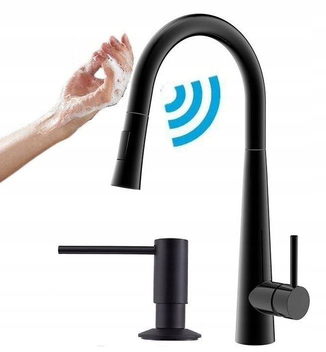 Kuchynská batéria dotyková čierna Premium Oceľový výtok Ww sada