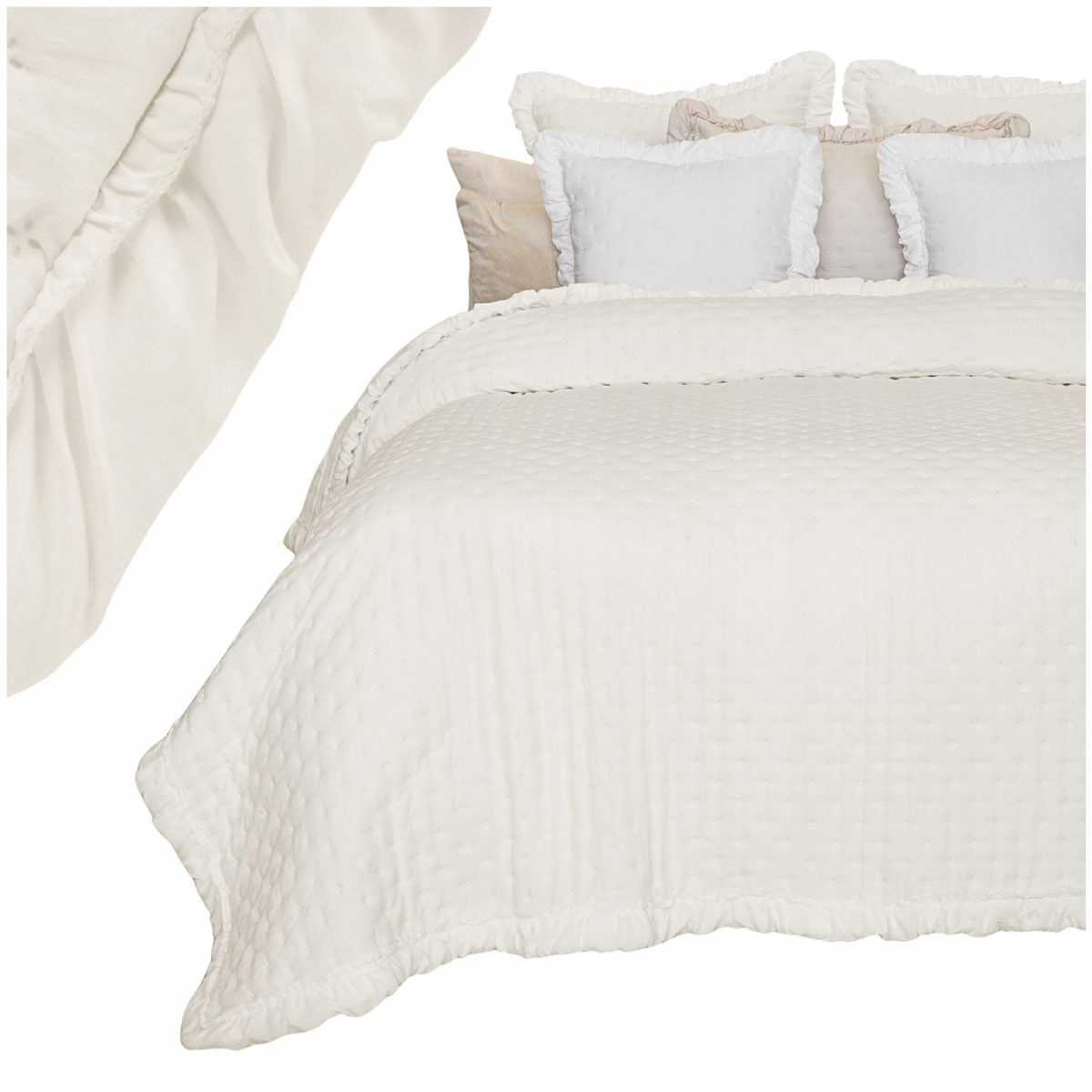 Přehoz na postel gauč 200x220 prošívaný s Volánkem kapa Celia Krémová